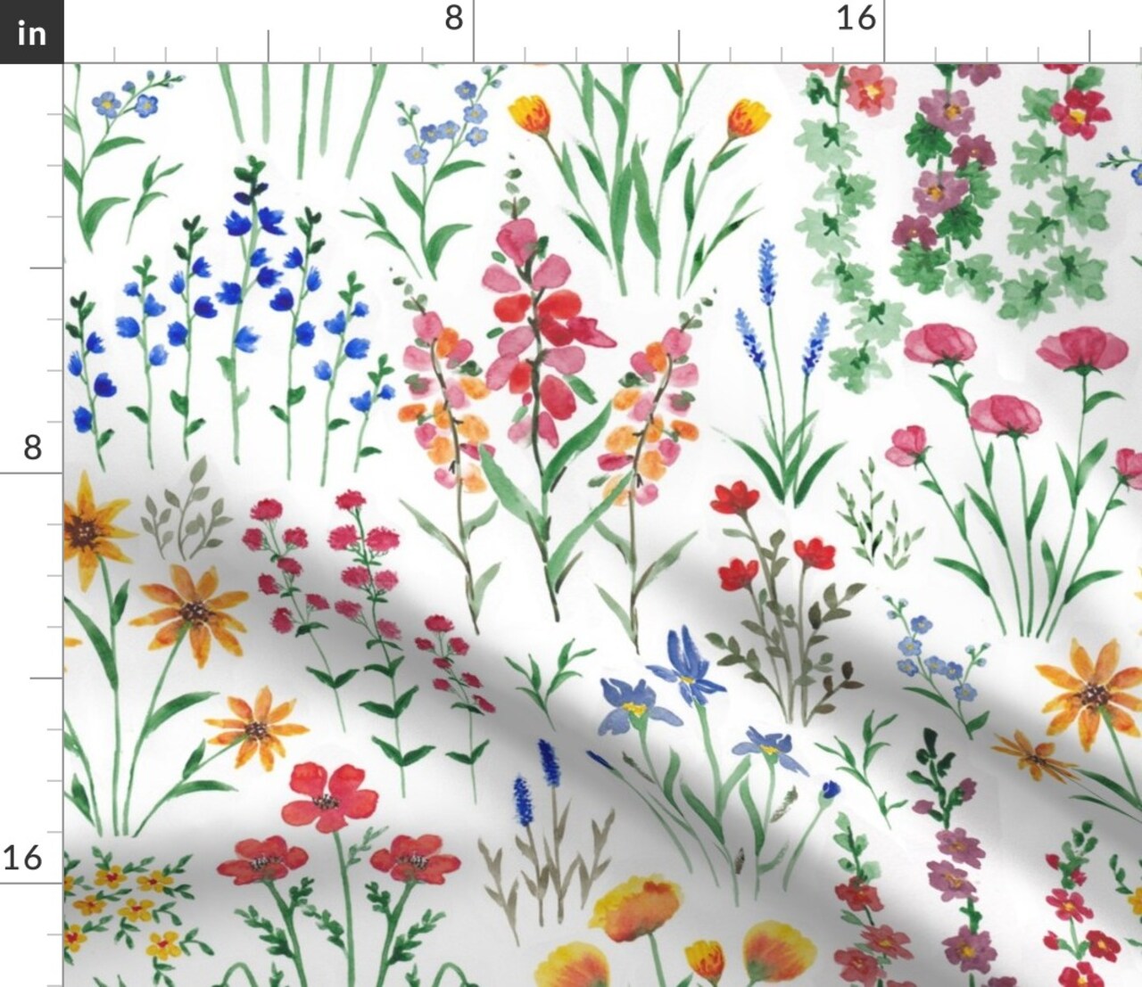 Delicate Floral Botanical Garden Bloom Meadow Wildflower Colorful Green Custom Printed Fabric by Spoonflower Various Fabrics by the Yard or Fat Quarter